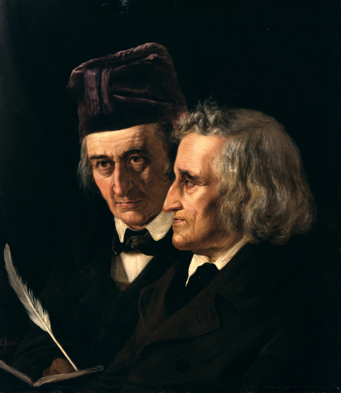 Bratia Jacob a Wilhelm Grimmovci na dvojportréte z roku 1855